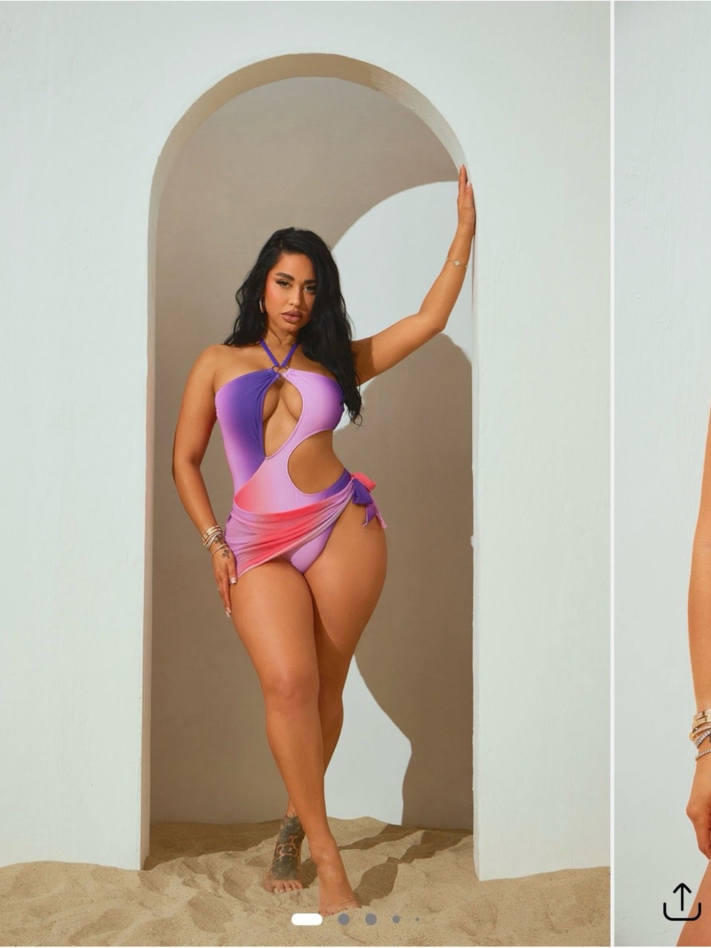 Fashion Nova Purple-Pink Ombre Cutout One-Piece Swimsuit